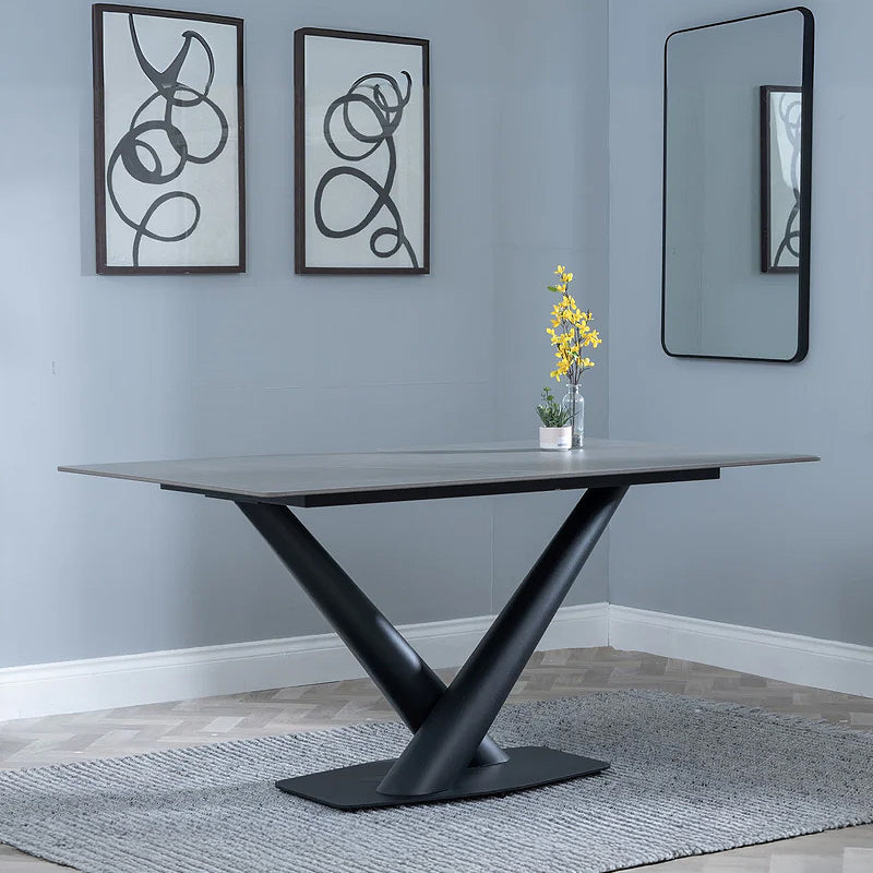 Evelyn 6 Seater Ceramic Dining Table with V Base - 160cm