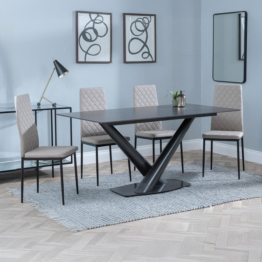 Evelyn Black Ceramic Dining Set - Metro Leather Dining Chair With Black Legs