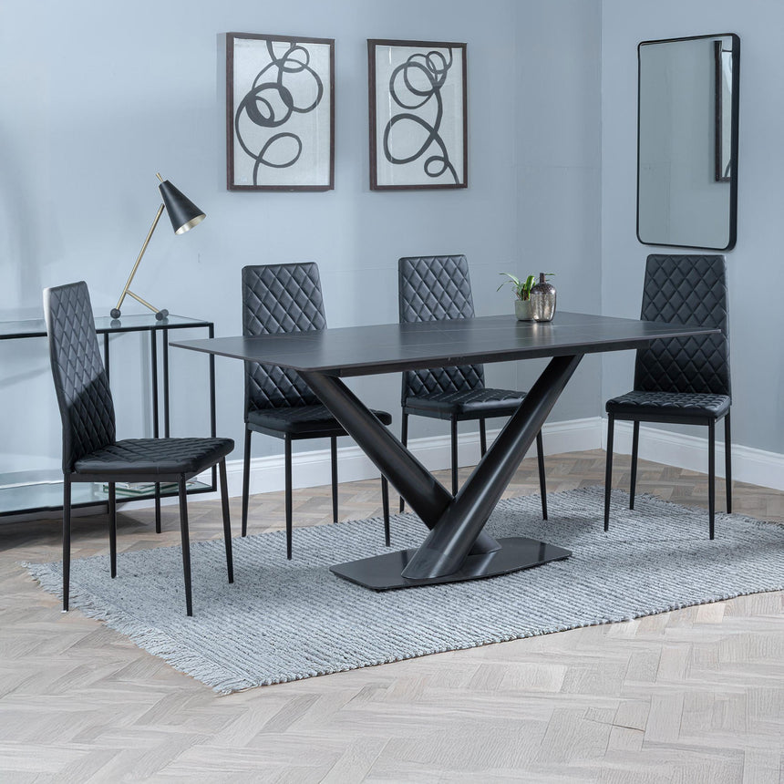Evelyn Black Ceramic Dining Set - Metro Leather Dining Chair With Black Legs