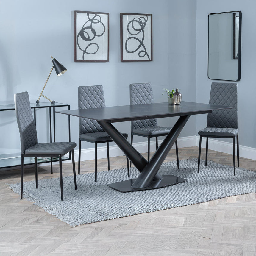 Evelyn Black Ceramic Dining Set - Metro Leather Dining Chair With Black Legs