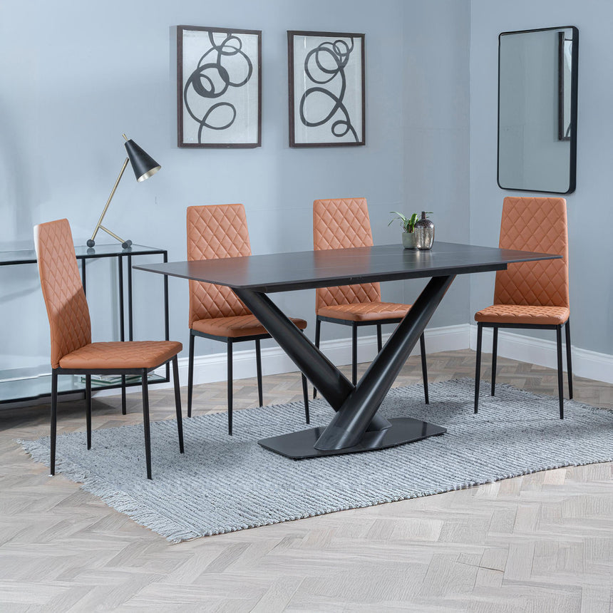 Evelyn Black Ceramic Dining Set - Metro Leather Dining Chair With Black Legs