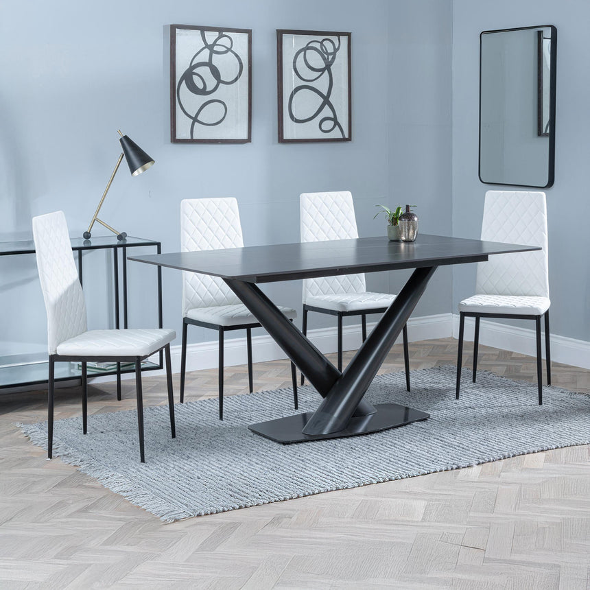 Evelyn Black Ceramic Dining Set - Metro Leather Dining Chair With Black Legs