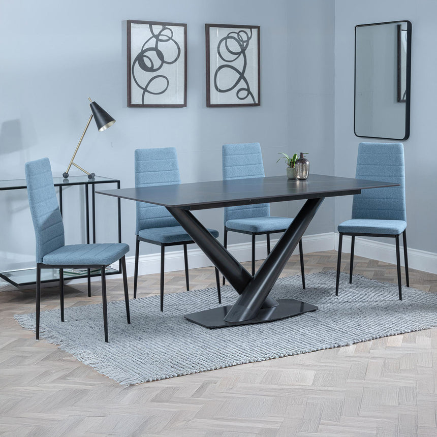 Evelyn Black Ceramic Dining Set - Rovigo Fabric Dining Chair With Black Legs
