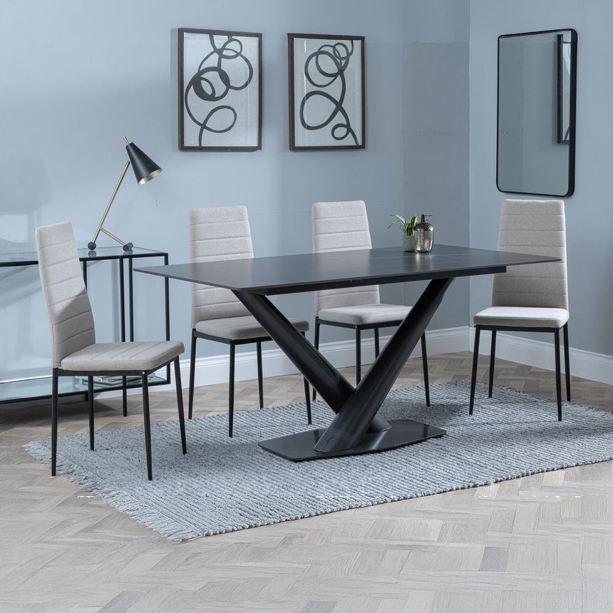 Evelyn Black Ceramic Dining Set - Rovigo Fabric Dining Chair With Black Legs