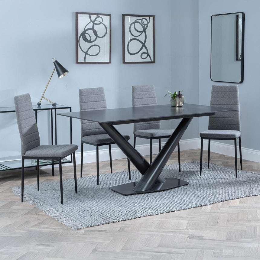 Evelyn Black Ceramic Dining Set - Rovigo Fabric Dining Chair With Black Legs