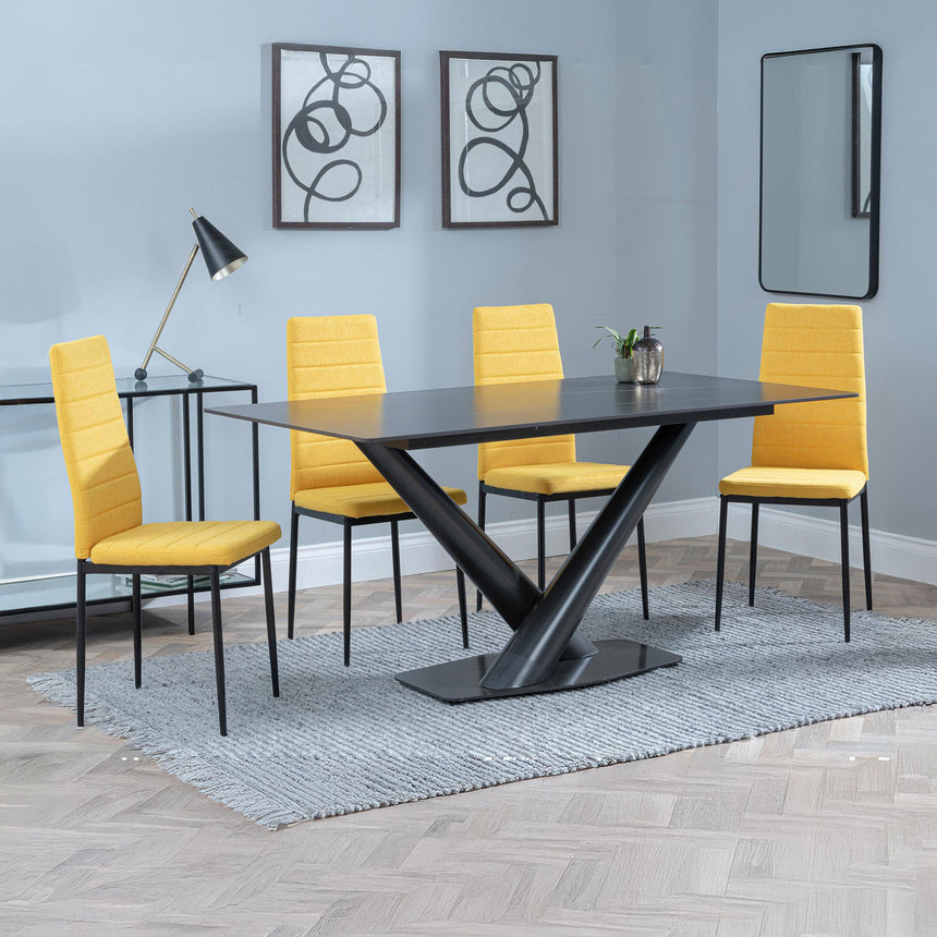 Evelyn Black Ceramic Dining Set - Rovigo Fabric Dining Chair With Black Legs