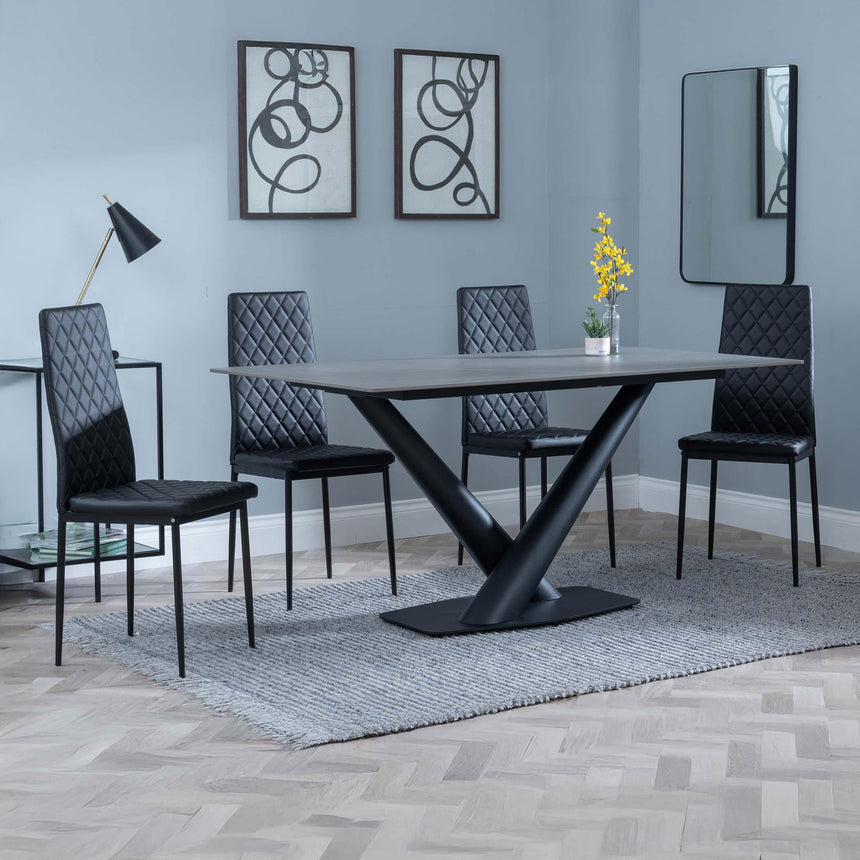 Evelyn Grey Ceramic Dining Set - Metro Leather Dining Chair With Black Legs