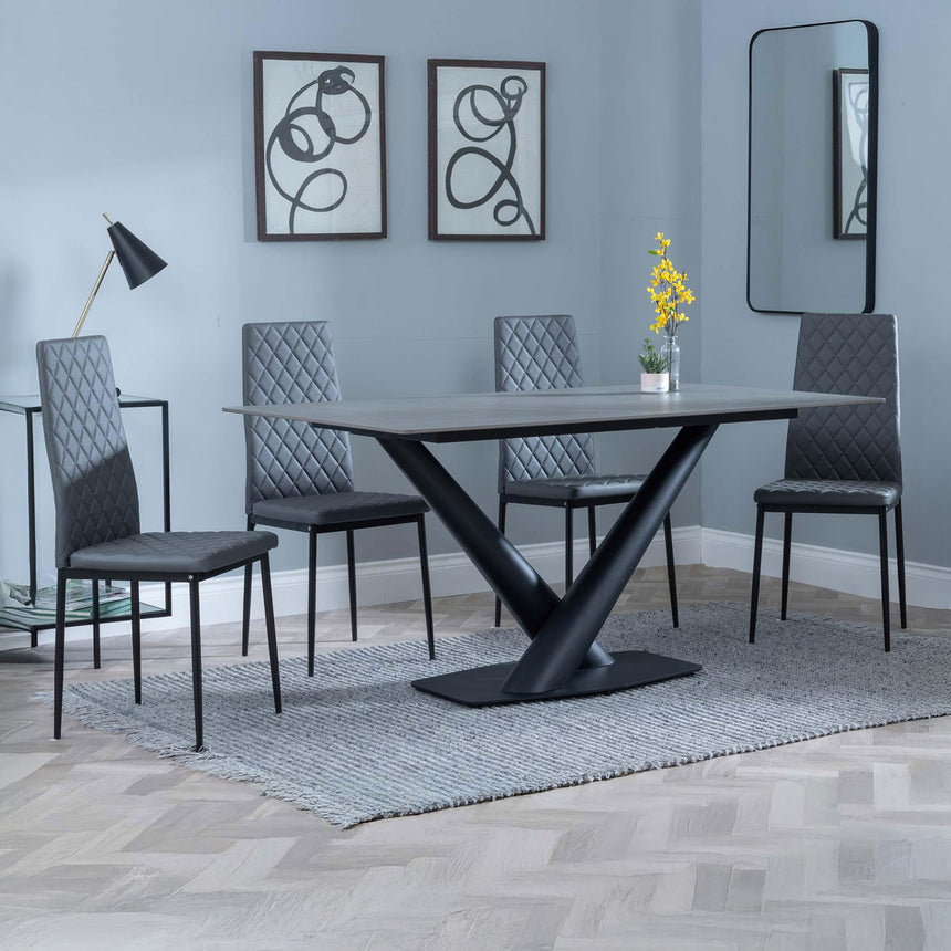 Evelyn Grey Ceramic Dining Set - Metro Leather Dining Chair With Black Legs