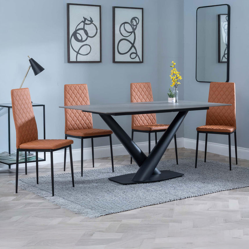 Evelyn Grey Ceramic Dining Set - Metro Leather Dining Chair With Black Legs