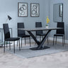 Evelyn Grey Ceramic Dining Set - Rovigo Fabric Dining Chair With Black Legs