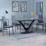 Evelyn Grey Ceramic Dining Set - Rovigo Fabric Dining Chair With Black Legs