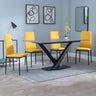 Evelyn Grey Ceramic Dining Set - Rovigo Fabric Dining Chair With Black Legs