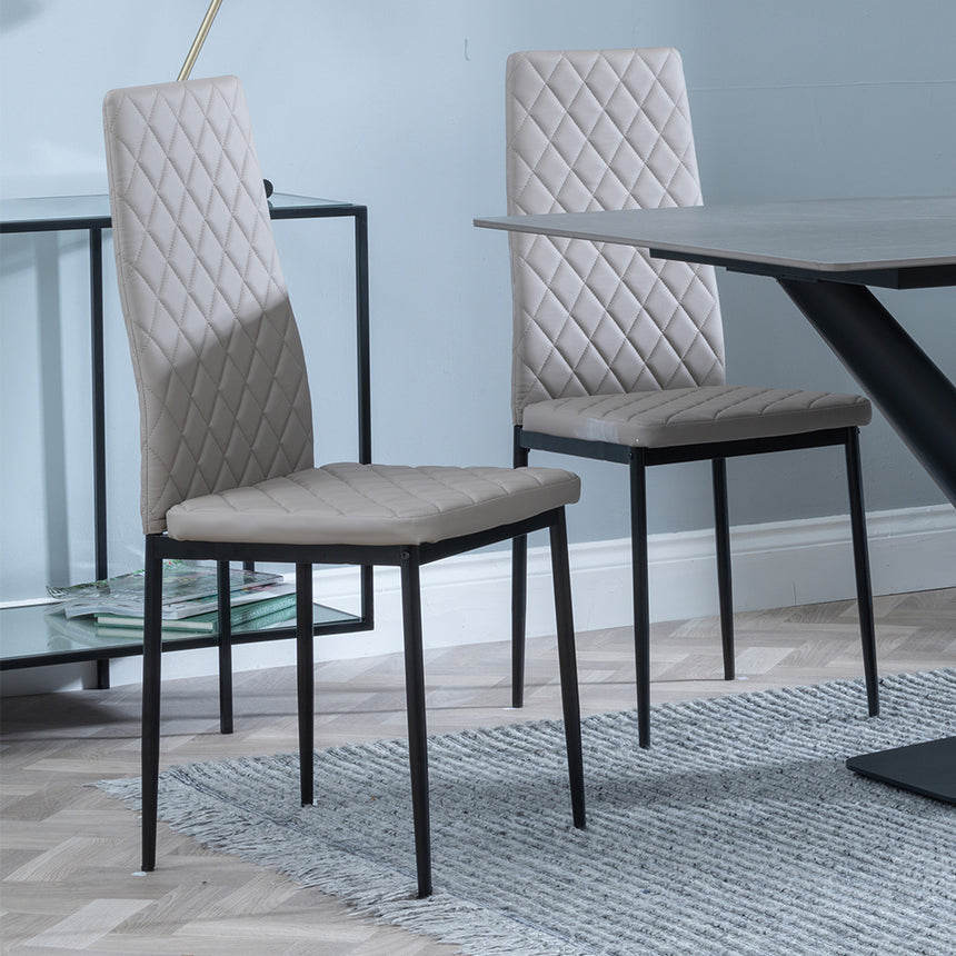 Evelyn Grey Ceramic Dining Set - Metro Leather Dining Chair With Black Legs