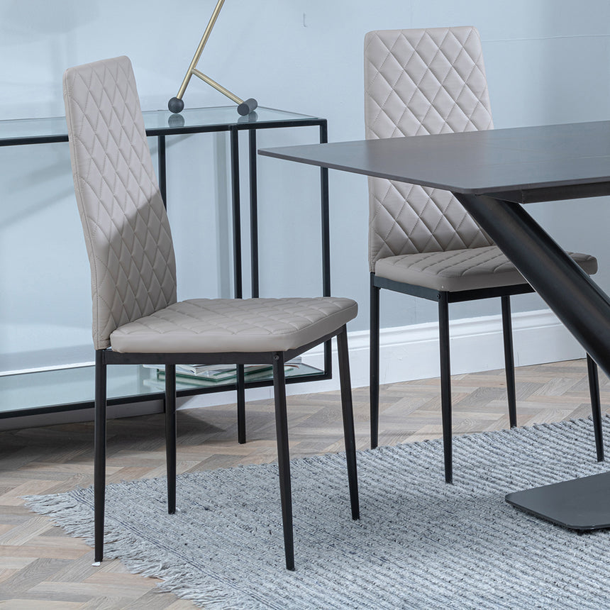 Evelyn Black Ceramic Dining Set - Metro Leather Dining Chair With Black Legs