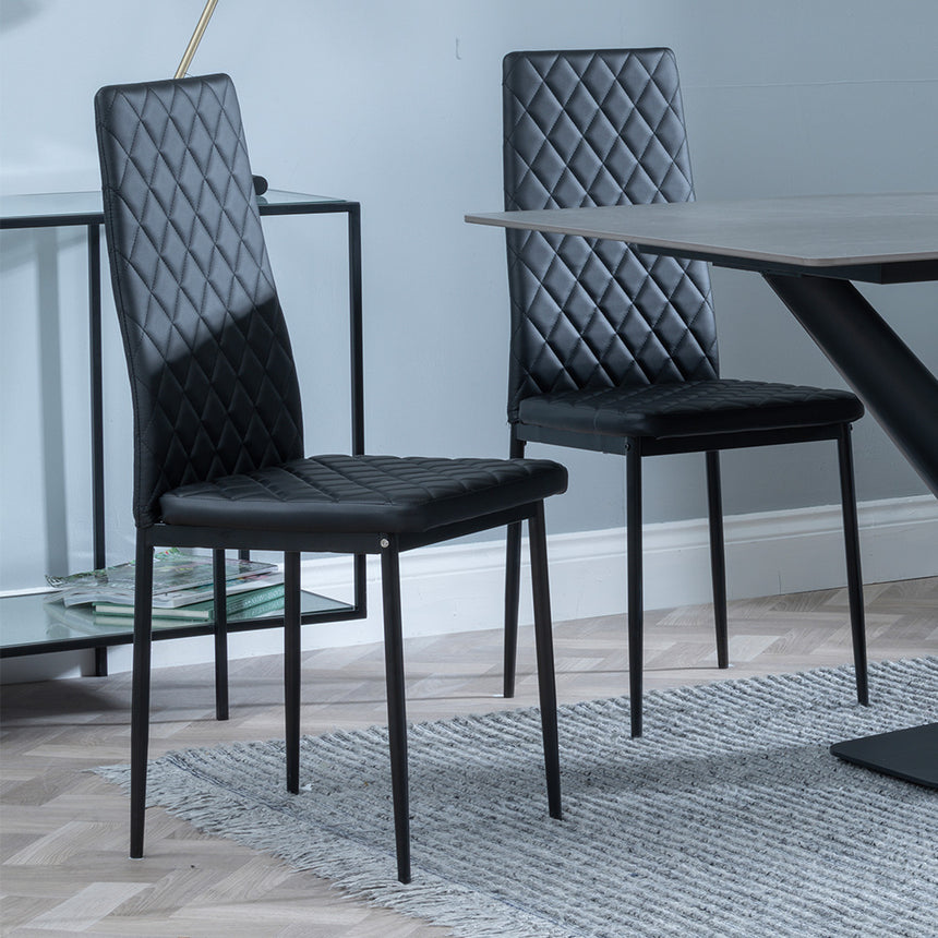 Evelyn Grey Ceramic Dining Set - Metro Leather Dining Chair With Black Legs