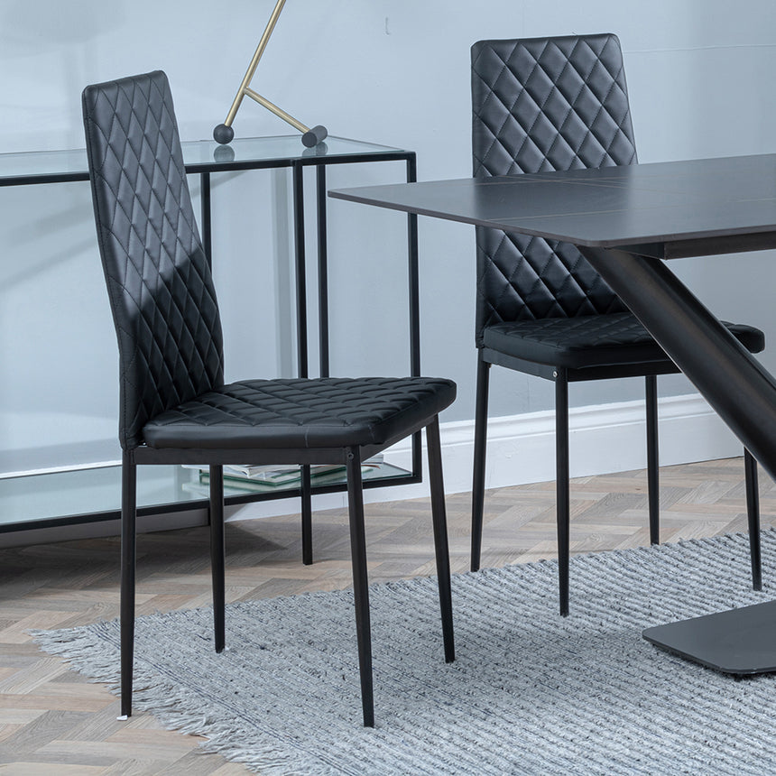Evelyn Black Ceramic Dining Set - Metro Leather Dining Chair With Black Legs