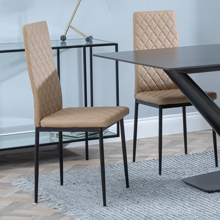 Evelyn Black Ceramic Dining Set - Metro Leather Dining Chair With Black Legs