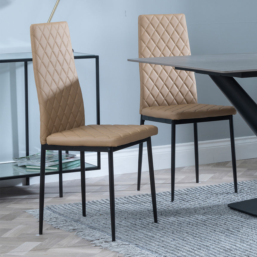 Evelyn Grey Ceramic Dining Set - Metro Leather Dining Chair With Black Legs