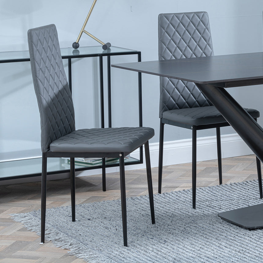 Evelyn Black Ceramic Dining Set - Metro Leather Dining Chair With Black Legs