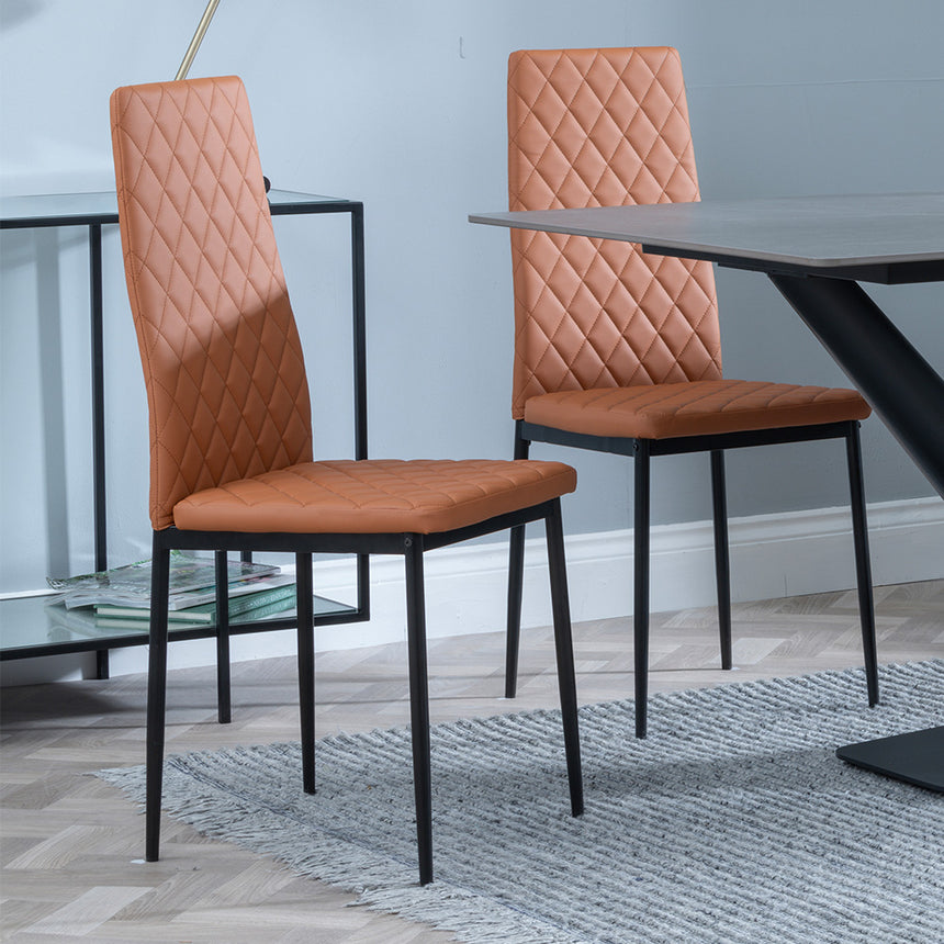 Evelyn Grey Ceramic Dining Set - Metro Leather Dining Chair With Black Legs