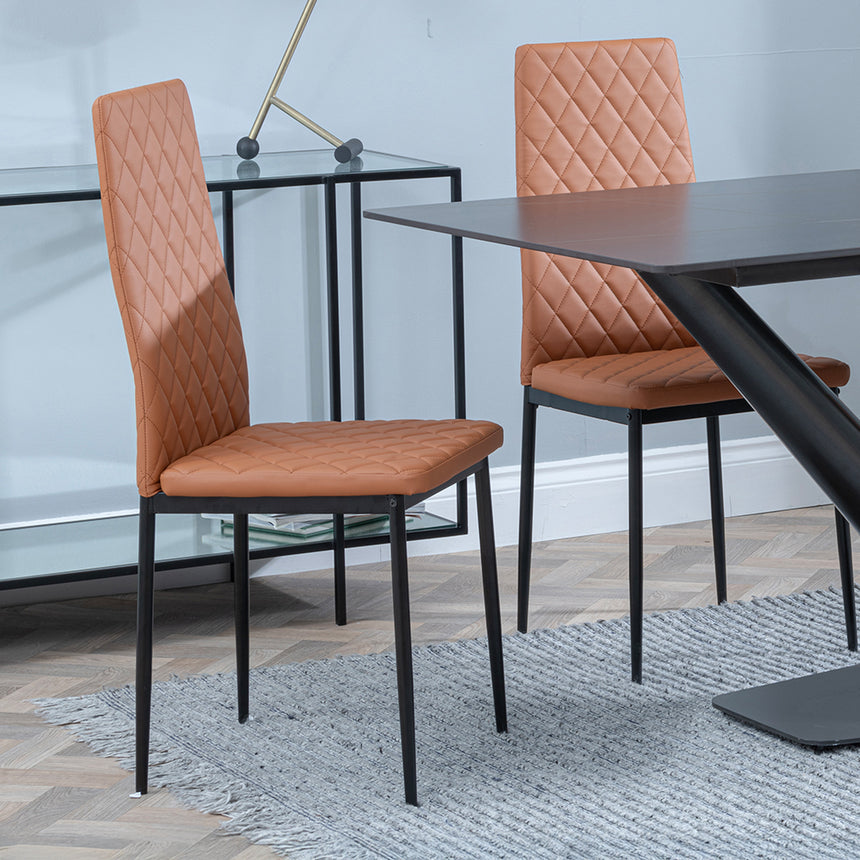 Evelyn Black Ceramic Dining Set - Metro Leather Dining Chair With Black Legs