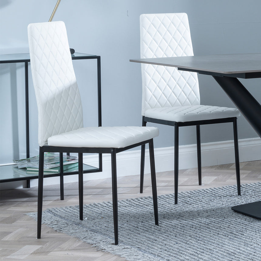 Evelyn Grey Ceramic Dining Set - Metro Leather Dining Chair With Black Legs