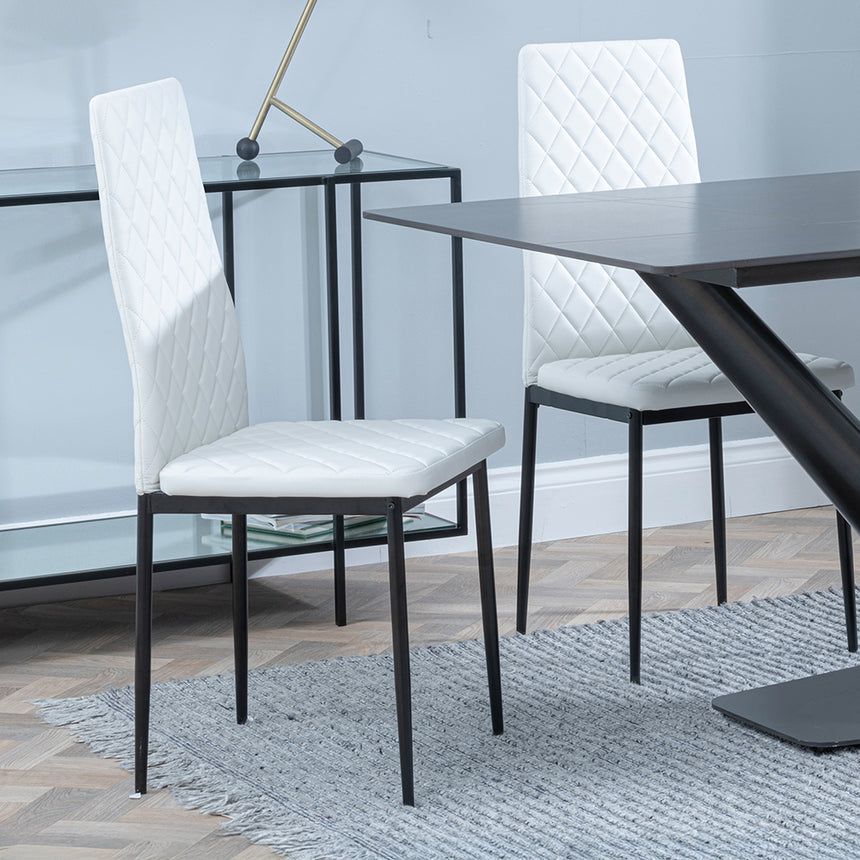 Evelyn Black Ceramic Dining Set - Metro Leather Dining Chair With Black Legs
