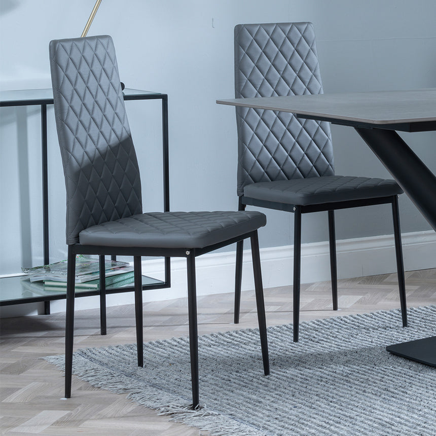 Evelyn Grey Ceramic Dining Set - Metro Leather Dining Chair With Black Legs