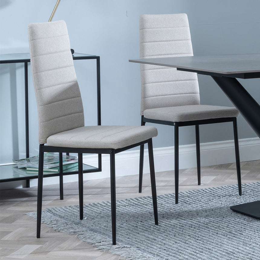 Evelyn Grey Ceramic Dining Set - Rovigo Fabric Dining Chair With Black Legs