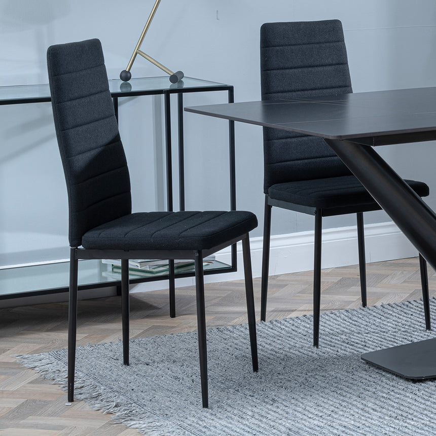 Evelyn Black Ceramic Dining Set - Rovigo Fabric Dining Chair With Black Legs