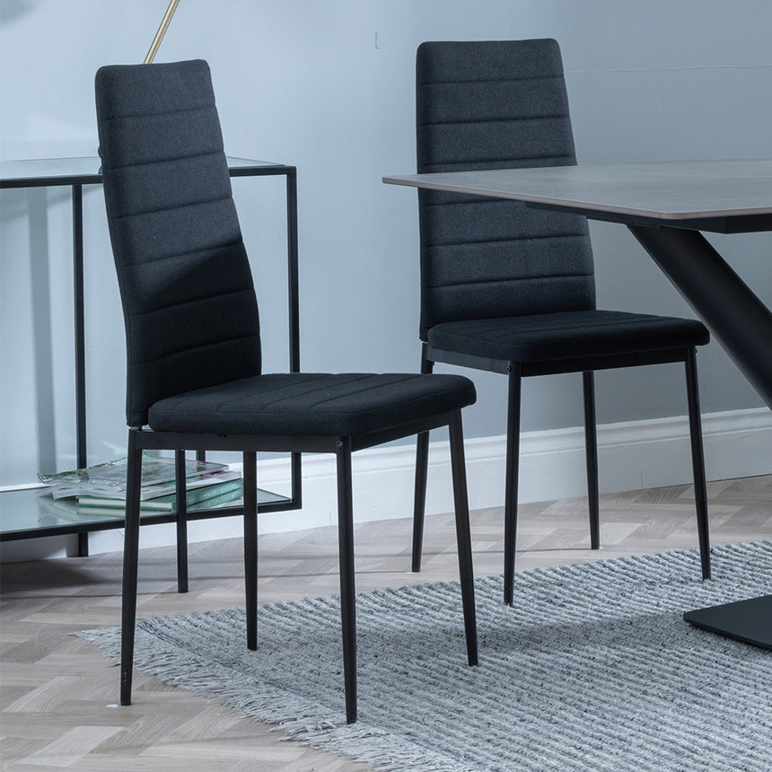 Evelyn Grey Ceramic Dining Set - Rovigo Fabric Dining Chair With Black Legs