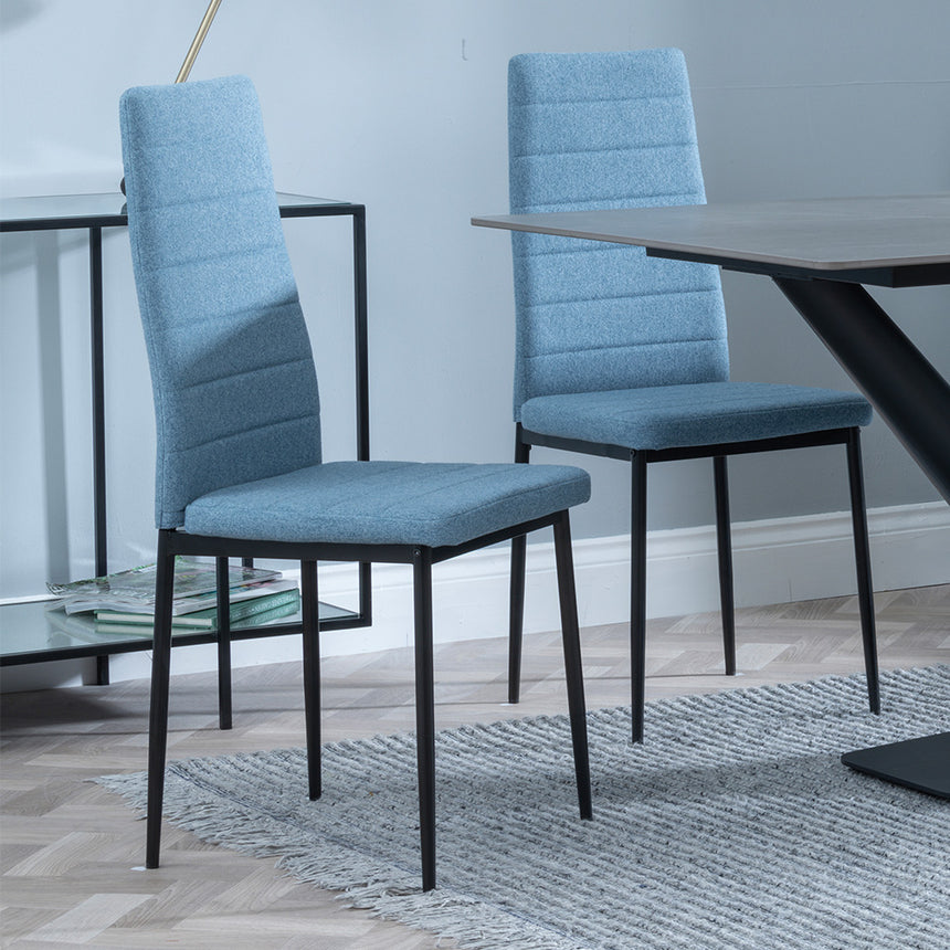 Evelyn Grey Ceramic Dining Set - Rovigo Fabric Dining Chair With Black Legs