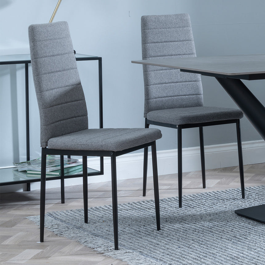 Evelyn Grey Ceramic Dining Set - Rovigo Fabric Dining Chair With Black Legs