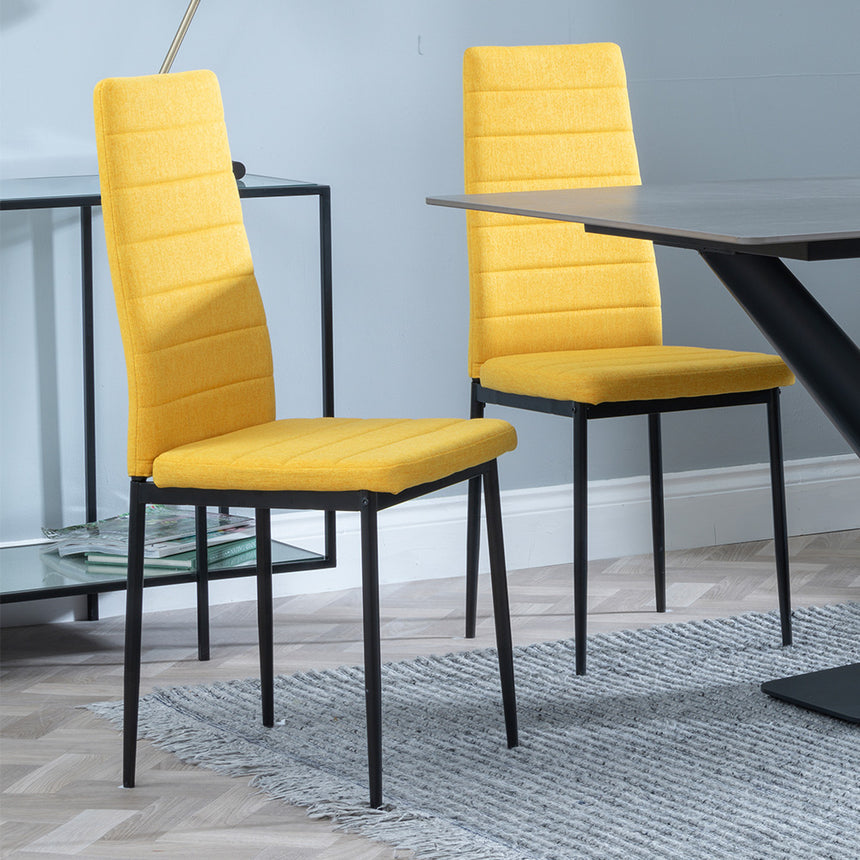 Evelyn Grey Ceramic Dining Set - Rovigo Fabric Dining Chair With Black Legs