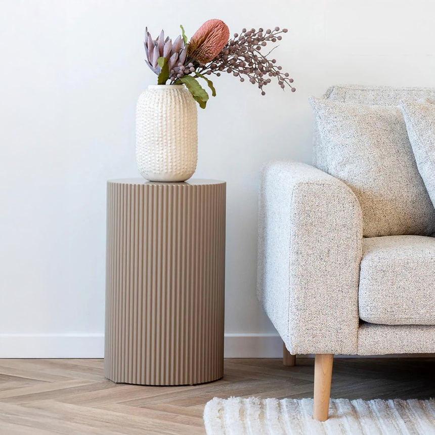 Farense Beige Fluted Round Side Table