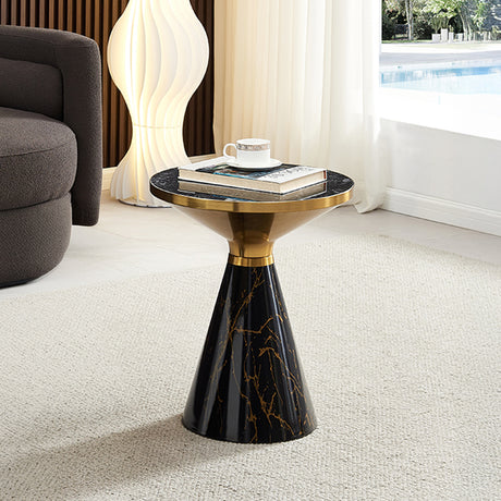 Maria Ceramic Round Side Table with Gold Trim