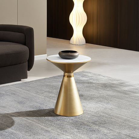 Ferguson Black Ceramic Round Side Table with Gold Trim