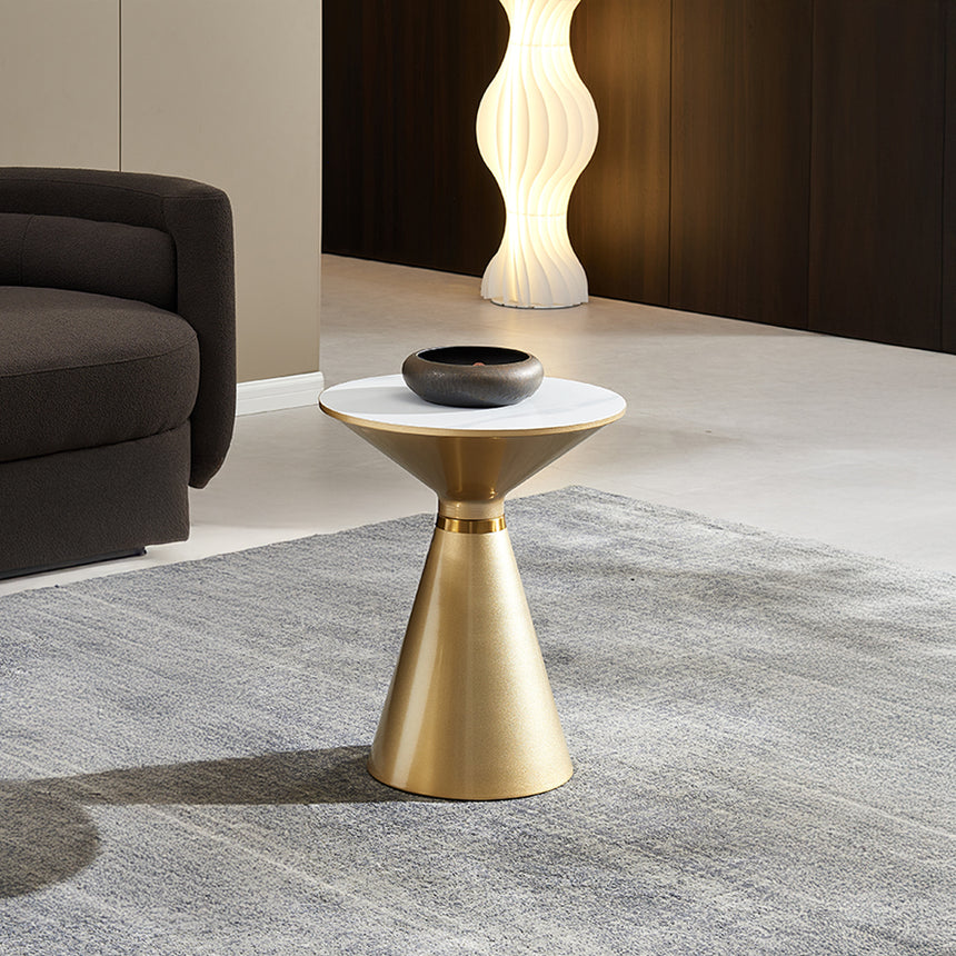 Maria Ceramic Round Side Table with Gold Trim