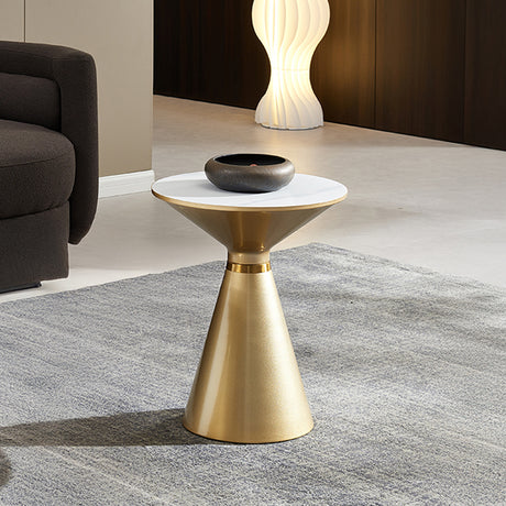 Maria Ceramic Round Side Table with Gold Trim