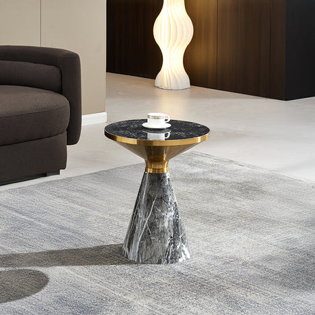 Ferguson Black Ceramic Round Side Table with Gold Trim