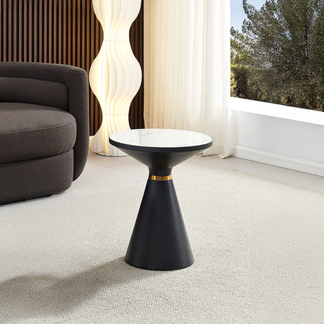 Ferguson Black Ceramic Round Side Table with Gold Trim