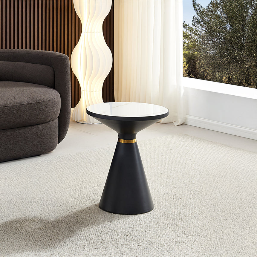 Maria Ceramic Round Side Table with Gold Trim