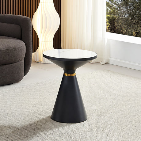 Maria Ceramic Round Side Table with Gold Trim