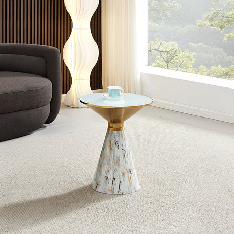 Ferguson Black Ceramic Round Side Table with Gold Trim