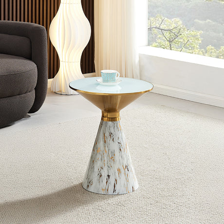 Maria Ceramic Round Side Table with Gold Trim