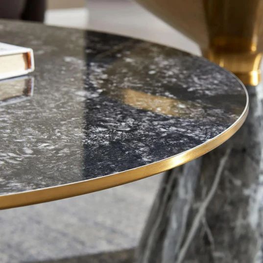 Maria Ceramic Round Coffee Table with Gold Trim