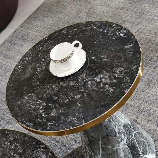 Ferguson Black Ceramic Round Side Table with Gold Trim