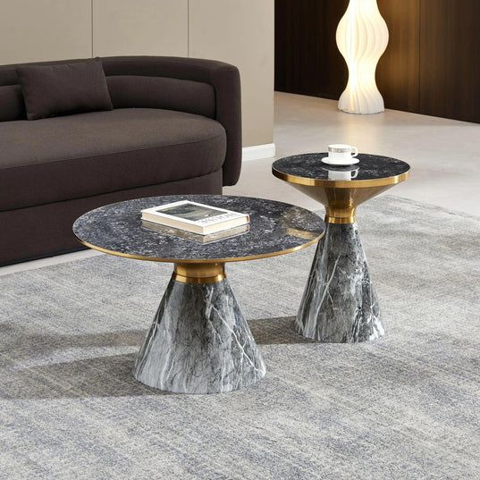 Ferguson Black Ceramic Round Side Table with Gold Trim