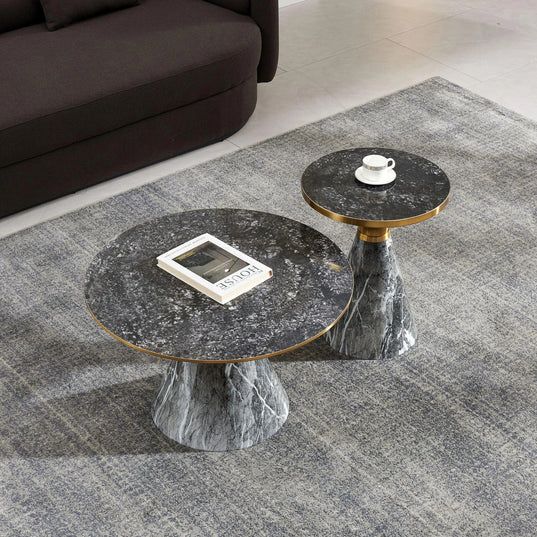 Ferguson Black Ceramic Round Side Table with Gold Trim