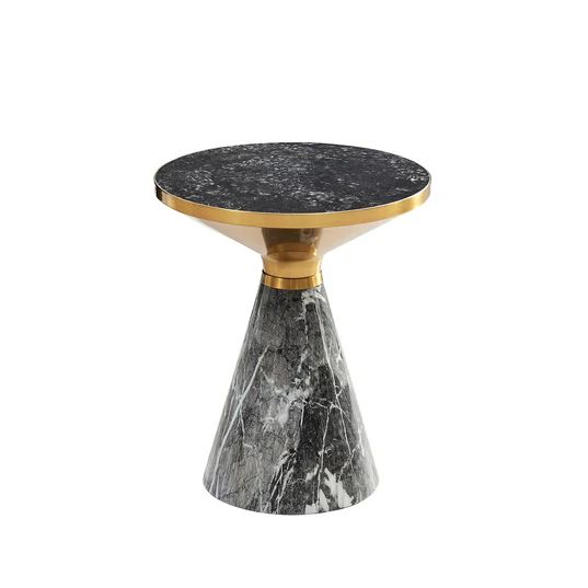 Ferguson Black Ceramic Round Side Table with Gold Trim